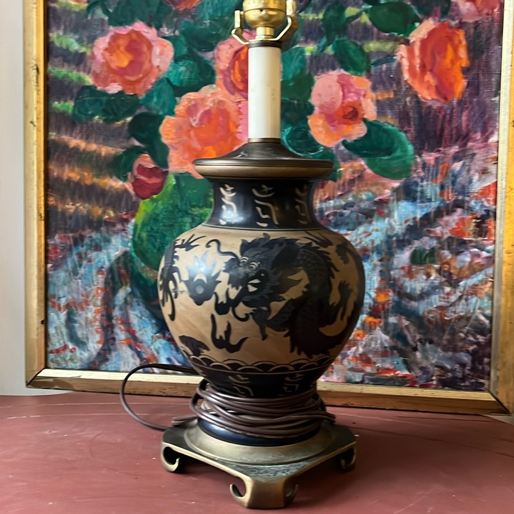 •VINTAGE MIDCENTURY CHINOISERIE MAXIMALIST LAMP PALM BEACH CHIC•